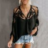 The Best 2019 Fashion Women Summer Lace Casual Tops Sexy Ladies Hollow Long Sleeve Blouse Shirt Costume Holiday Summer Clothes Online - Hplify