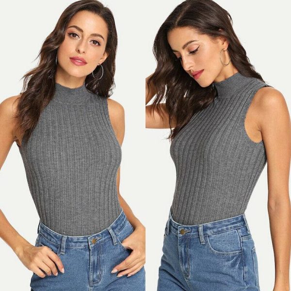 The Best 2019 Fashion Women's Ladies Crop Summer Casual Tank Tops High Neck Vest Beach Holiday Sleeveless Solid Shirts Top Online - Hplify