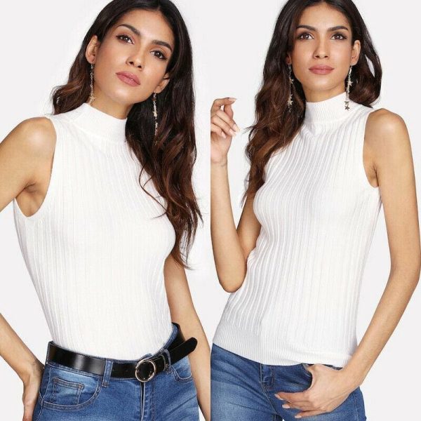 The Best 2019 Fashion Women's Ladies Crop Summer Casual Tank Tops High Neck Vest Beach Holiday Sleeveless Solid Shirts Top Online - Hplify