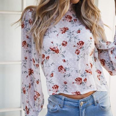 The Best 2019 Fashion Women's Loose Crop Tops Sheer Mesh See Through Floral Summer Holiday Ladies Crew Neck Tops Blouse Online - Hplify
