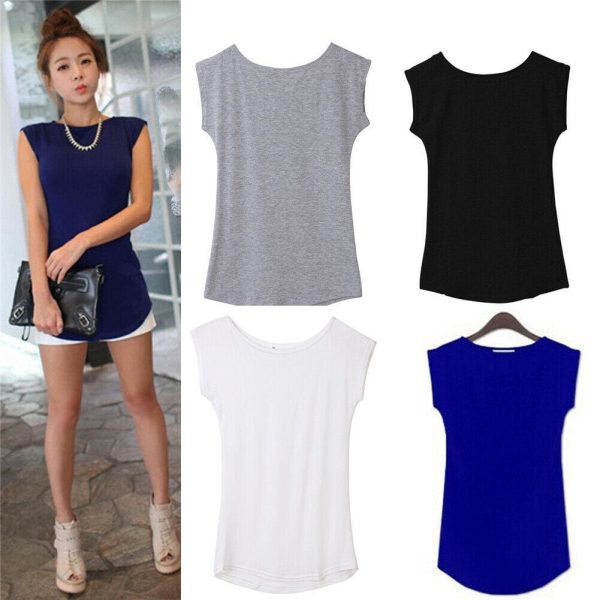 The Best 2019 Girls Women's Neck Sleeveless Long T-Shirts Modal Tops Basic Solid White Black Blue Gray Tee Shirt Hot Online - Hplify