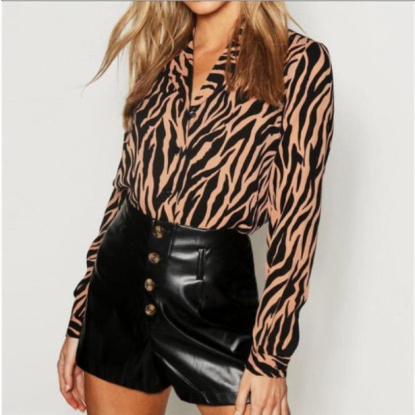 The Best 2019 New Fashion Women Casual Chiffon Tops Shirt Loose Long Sleeve V-Neck Shirt Leopard Print Casual Button Tops Tee Online - Hplify