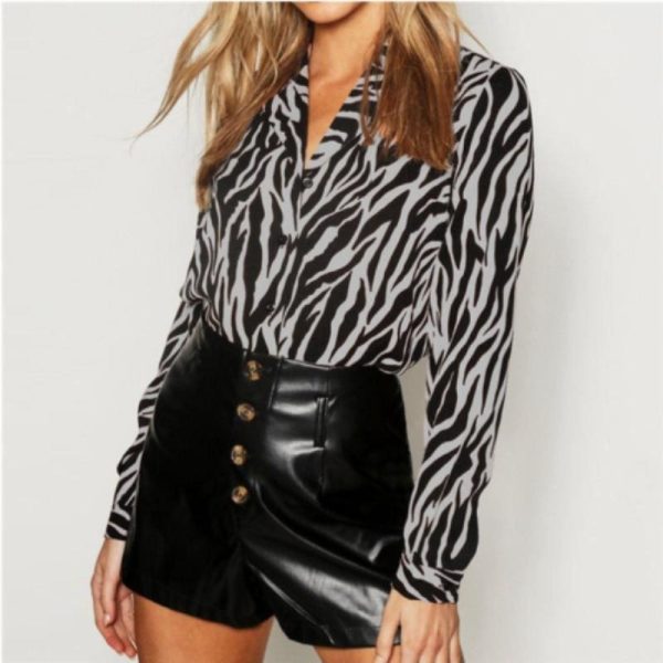 The Best 2019 New Fashion Women Casual Chiffon Tops Shirt Loose Long Sleeve V-Neck Shirt Leopard Print Casual Button Tops Tee Online - Hplify