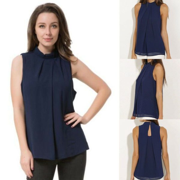 The Best 2019 New Fashion Women Summer Vest Chiffon Sleeveless Casual Tank Tops Elegant Ladies Shirt Holiday Clothing Online - Hplify