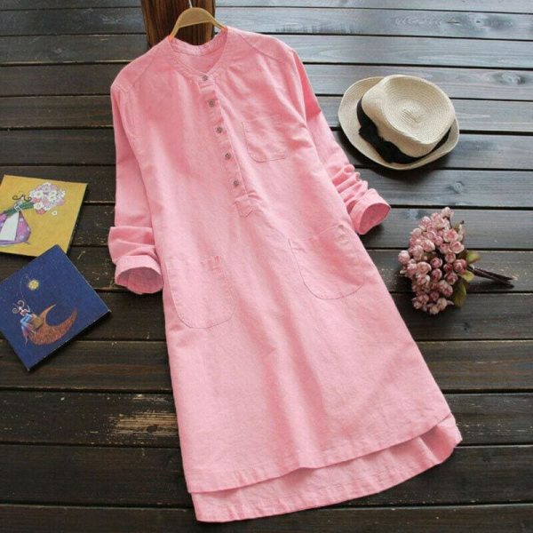 The Best 2019 New Ladies Women Summer Autumn Long Sleeve T-shirt Cotton Linen Casual Loose Shirt Dress Plus Size Online - Hplify