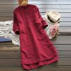 The Best 2019 New Ladies Women Summer Autumn Long Sleeve T-shirt Cotton Linen Casual Loose Shirt Dress Plus Size Online - Hplify
