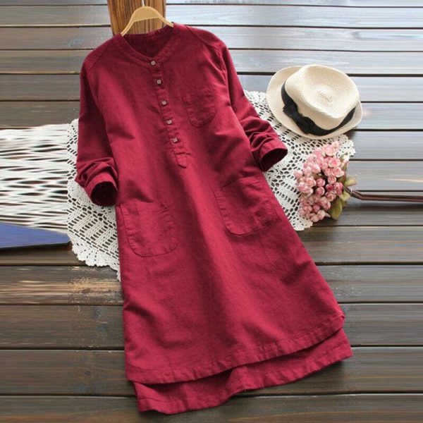 The Best 2019 New Ladies Women Summer Autumn Long Sleeve T-shirt Cotton Linen Casual Loose Shirt Dress Plus Size Online - Hplify
