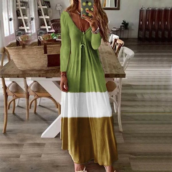 The Best 2019 New Summer Autumn Women Boho V-Neck Splice Long Party Maxi Dress Ladies Casual V neck Kaftan Beach Dress Sundress Online - Hplify