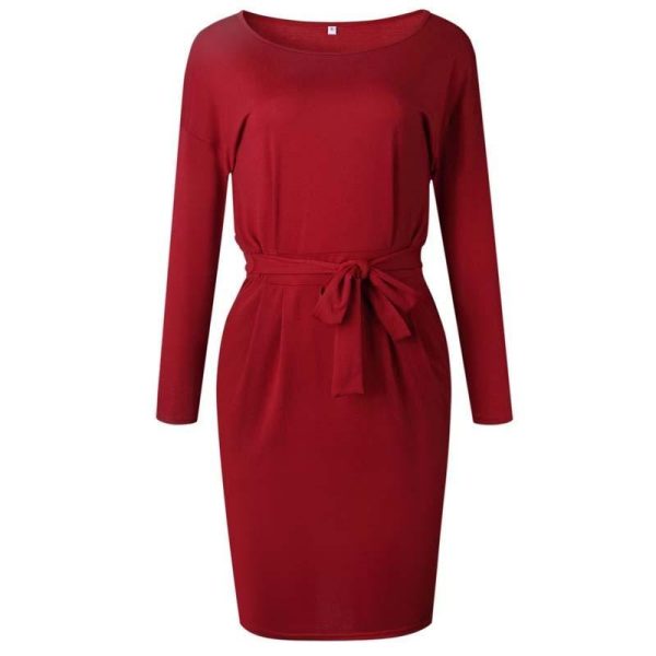 2020 Autumn Midi Party Dress Women Loose Plus Size Dress Female Sexy Casual Knee Length Long Sleeve Dress Ladies With Blet - Hplify