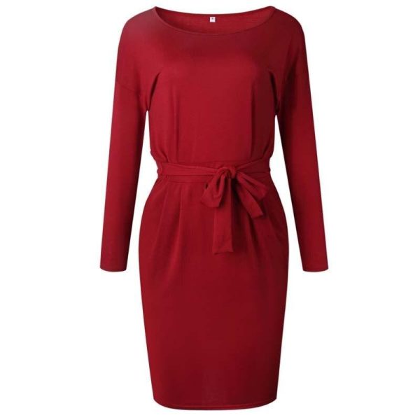 2020 Autumn Midi Party Dress Women Loose Plus Size Dress Female Sexy Casual Knee Length Long Sleeve Dress Ladies With Blet - Hplify