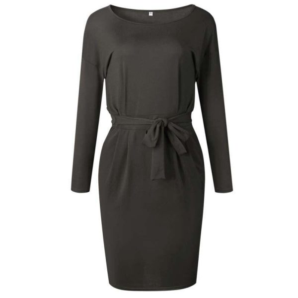 2020 Autumn Midi Party Dress Women Loose Plus Size Dress Female Sexy Casual Knee Length Long Sleeve Dress Ladies With Blet - Hplify