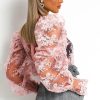 Floral Crochet Women Lace Tops Bow Tied Neck Puff Sleeve Top Sexy See Through Flower Chic Blouse Shirt Transparent Blusa - Hplify