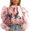 Floral Crochet Women Lace Tops Bow Tied Neck Puff Sleeve Top Sexy See Through Flower Chic Blouse Shirt Transparent Blusa - Hplify