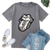 Funny Shirt Women Fashion Sexy Tops and Shirt Casual Funny Leopard Lips Pattern Round Neck Short Sleeve Women Blouse - Hplify