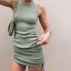 2020 Summer Party Dress Women Side Drawcord Pleated Hip Pack Sexy Dress Slim Round Neck Sleeveless Vest Pencil Bodycon Dress - Hplify