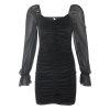 2021 Gothic Sexy Dress Vintage Off Shoulder Lantern Sleeve Mesh Patchwork Velvet Mini Dress Dark Street Black Dress for Female - Hplify