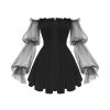 2021 Gothic Sexy Dress Vintage Off Shoulder Lantern Sleeve Mesh Patchwork Velvet Mini Dress Dark Street Black Dress for Female - Hplify