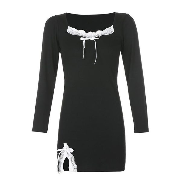 2021 Gothic Sexy Dress Vintage Off Shoulder Lantern Sleeve Mesh Patchwork Velvet Mini Dress Dark Street Black Dress for Female - Hplify