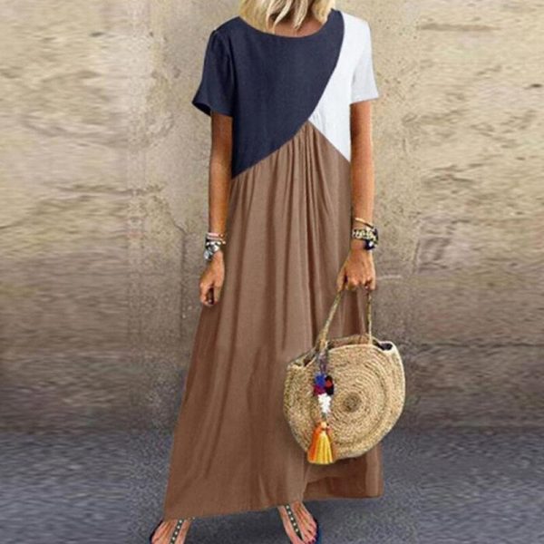 Women Sundress Summer Long Dress Patchwork Loose Party Maxi Dresses