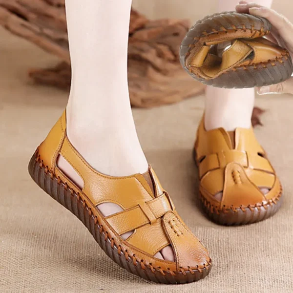 Women Retro Manual Suture Hollow Sandal Loafers