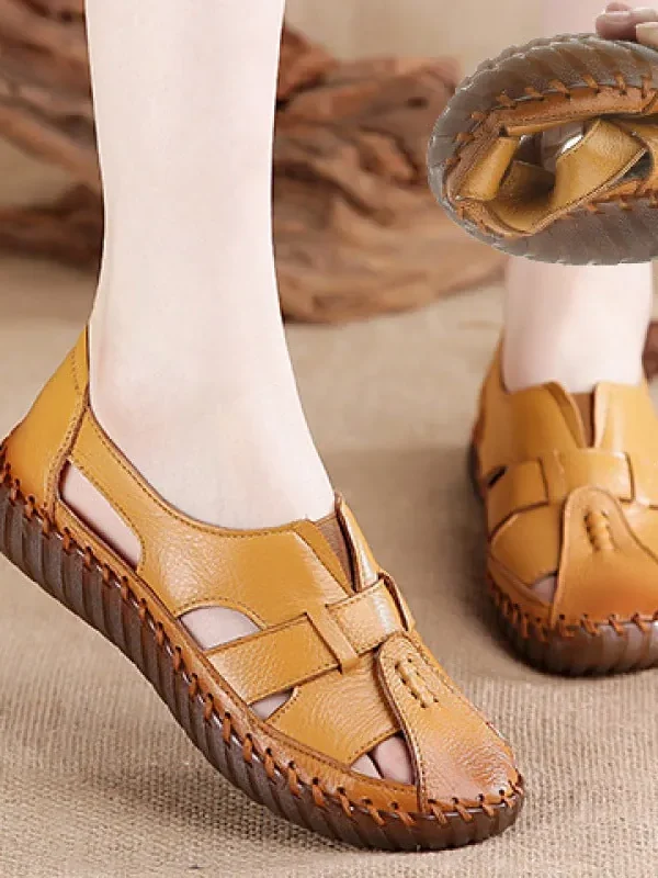 Women Retro Manual Suture Hollow Sandal Loafers