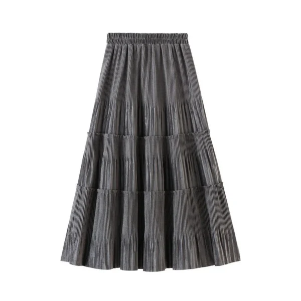 Alternative view of Women's Mid Length Pleated Skirt Gold Velvet Skirt