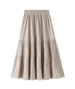 Women's Mid Length Pleated Skirt Gold Velvet Skirt