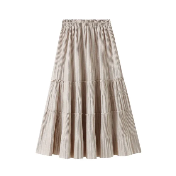 Women's Mid Length Pleated Skirt Gold Velvet Skirt