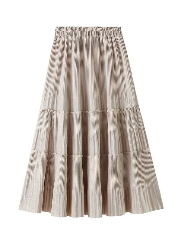 Women's Mid Length Pleated Skirt Gold Velvet Skirt