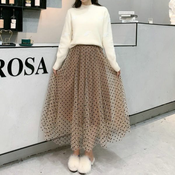Alternative view of Polka Dot Mesh Skirt Mid Length A-Line Skirt