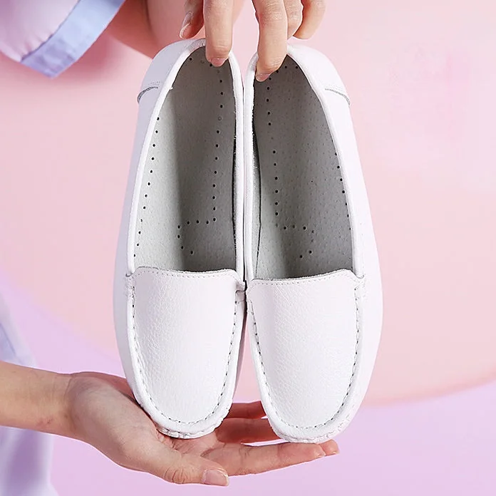 Women's Nurse Loafers Leather Wedge Soft Flat Breathable Nursing Shoes - Image 7