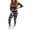The Best 2pcs set Women Casual Tracksuit Jogging Gym Sports Hoodies Sweatshirt Plaid Cropped Tops+Pants Trousers Suit Online - Hplify