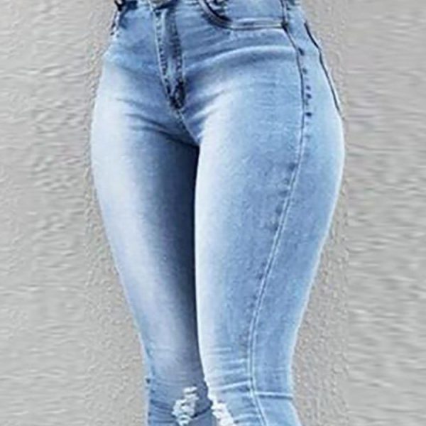 3XL Plus size high waist jeans Women Light blue skinny jeans woman Casaul pocket ripped denim pants combinaison pantalon - Hplify