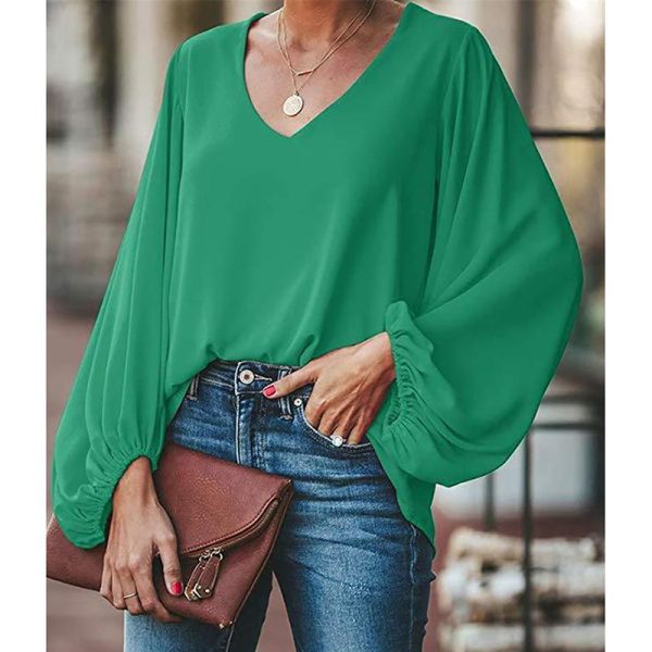 3XL plus size blouse women puff sleeve solid color womens tops and blouses Summer  v neck casual loose top blusas mujer - Hplify