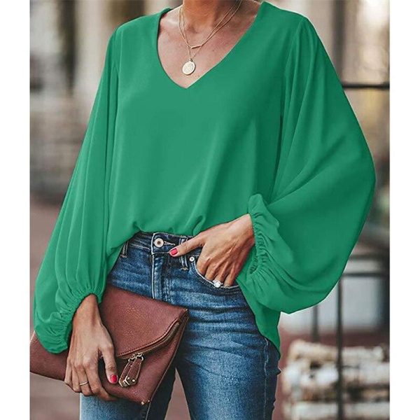 3XL plus size blouse women puff sleeve solid color womens tops and blouses Summer  v neck casual loose top blusas mujer - Hplify