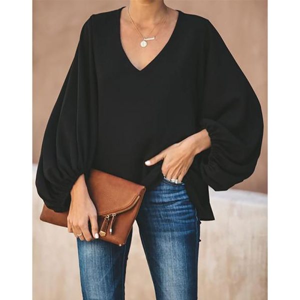 3XL plus size blouse women puff sleeve solid color womens tops and blouses Summer  v neck casual loose top blusas mujer - Hplify