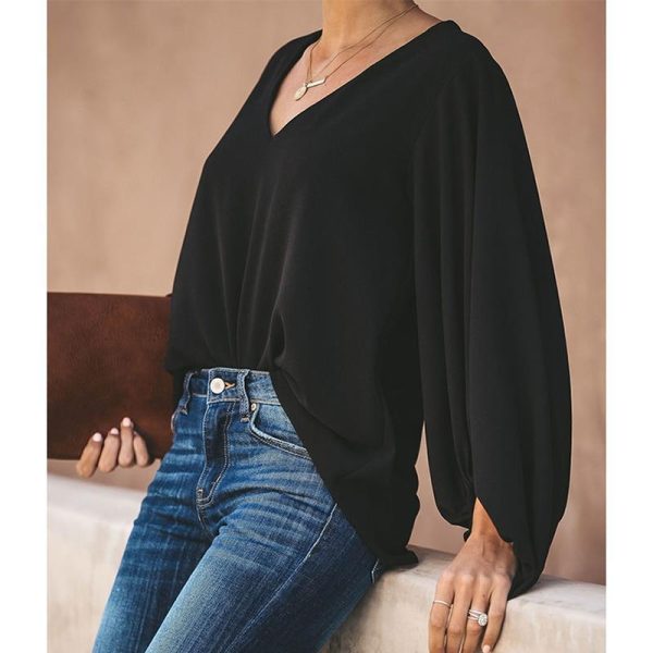 3XL plus size blouse women puff sleeve solid color womens tops and blouses Summer  v neck casual loose top blusas mujer - Hplify
