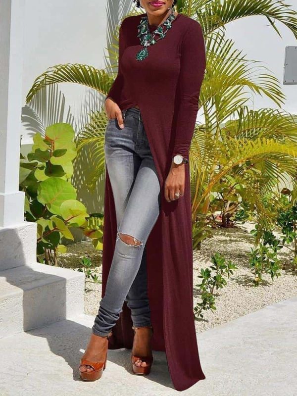 3XL plus size high Slit Sheath T-Shirt Dress women solid long sleeve long maxi dress Casual o neck strretwear - Hplify