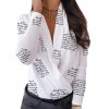 3xl Plus Size Letter Print Long Sleeve T Shirt Women V Neck Wrap Shirt Spring Elegant Ladies Workwear Tops Blusa Mujer - Hplify