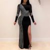 3xl plus size women dress long sleeve high slit sequin dress o neck sexy party dress elegant ladies diamonds maxi dresses - Hplify