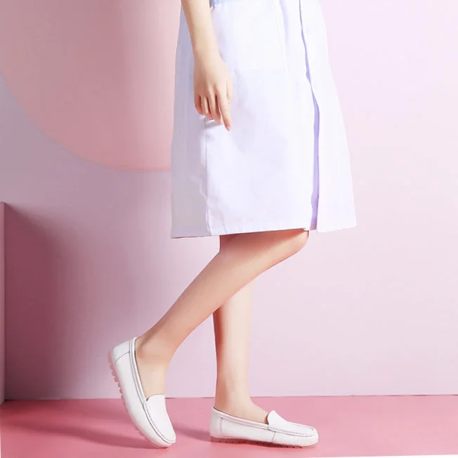 Women's Nurse Loafers Leather Wedge Soft Flat Breathable Nursing Shoes - Image 8