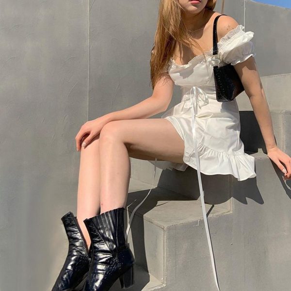 Fashion elegant bow white female mini dress summer party birthday festival cute sexy french romantic silk dress women - Hplify