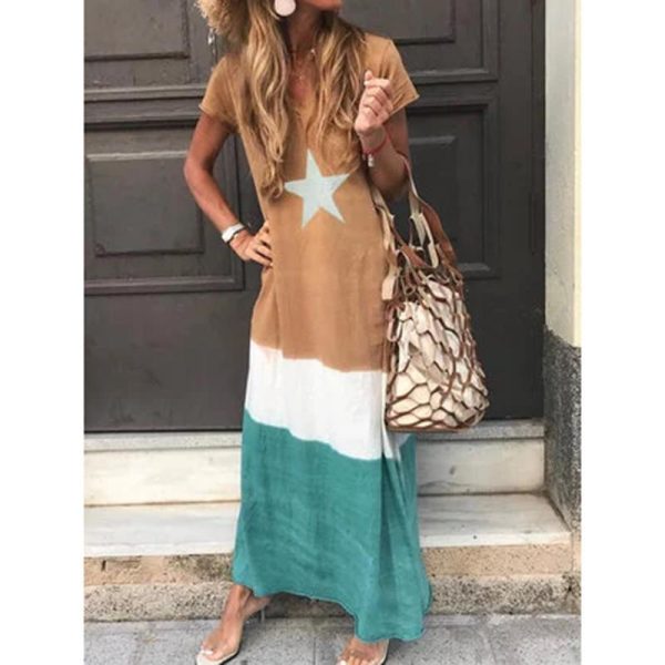 3XL plus size women dress Star print short sleeve v neck long dress Summer Casual loose large size robe femme vestidos - Hplify