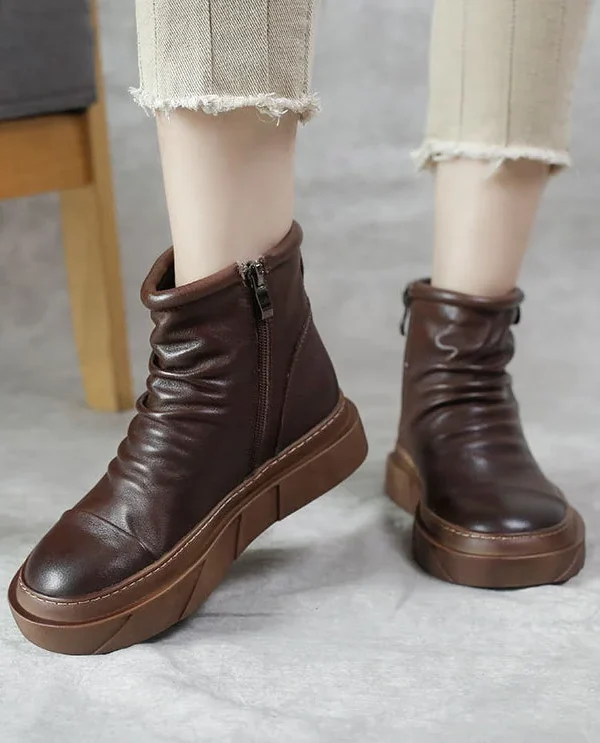 Women's Leather Martin Boots Cowhide Ankle Shoe Soft Leather Soft Sole