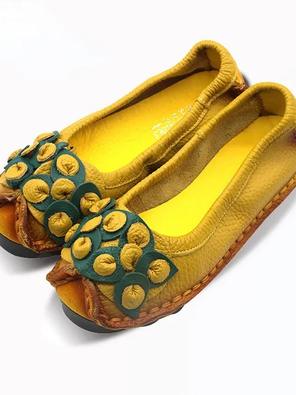 Leather Flats Shoes For Women Casual Female Flats Lady Round Toe Shoes