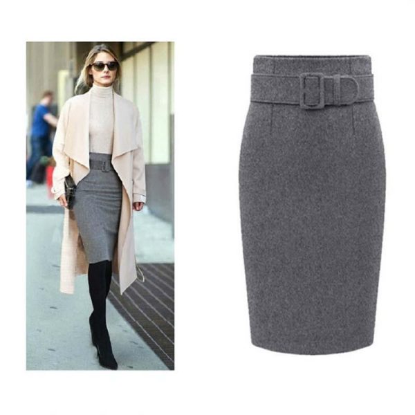 Autumn Winter Women Plus Size Thick Woolen Skirts Slim Belt Office Long Midi Skirt Step A-line Skirt Saias Longa Faldas Mujer - Hplify