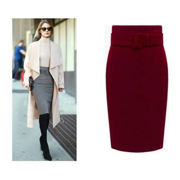 Autumn Winter Women Plus Size Thick Woolen Skirts Slim Belt Office Long Midi Skirt Step A-line Skirt Saias Longa Faldas Mujer - Hplify
