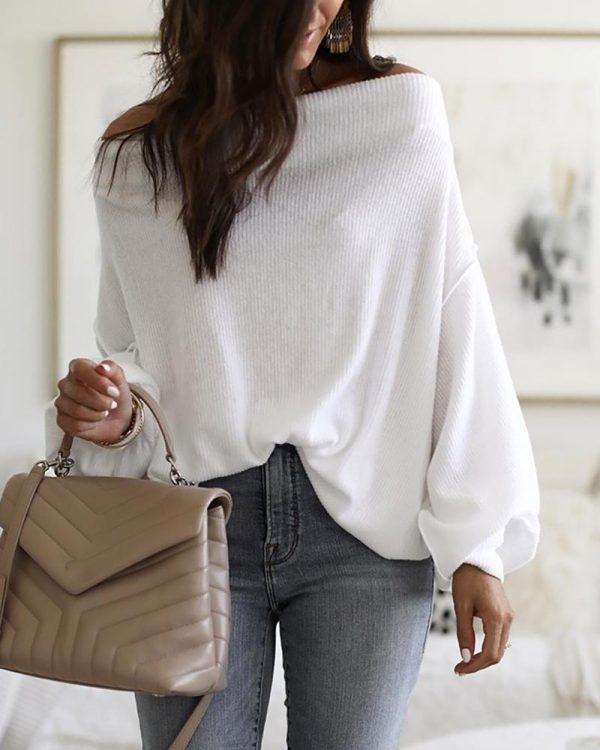 Batwing Sleeve Off Shoulder Long Sleeve T Shirt Women Solid Casual Loose Winter Tops Streetwear Spring Blusa Mujer - Hplify