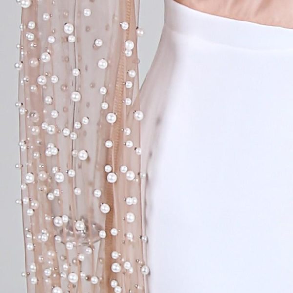 Beaded Embellished Mesh Patchwork Slit Dress Women Long Sleeve Elegant ...