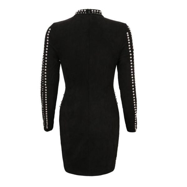 Beaded Long Sleeve Bodycon Dress Women Pearls Beading Black Winter Dress Sexy Night Club Party Dresses Short Pencil Vestidos - Hplify